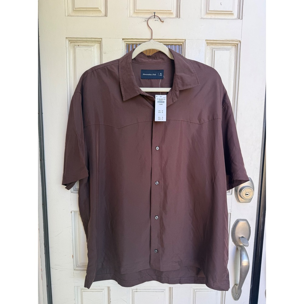Abercrombie & Fitch Mens Brown Western Yoke Short Sleeve Button Up Shirt Size XL